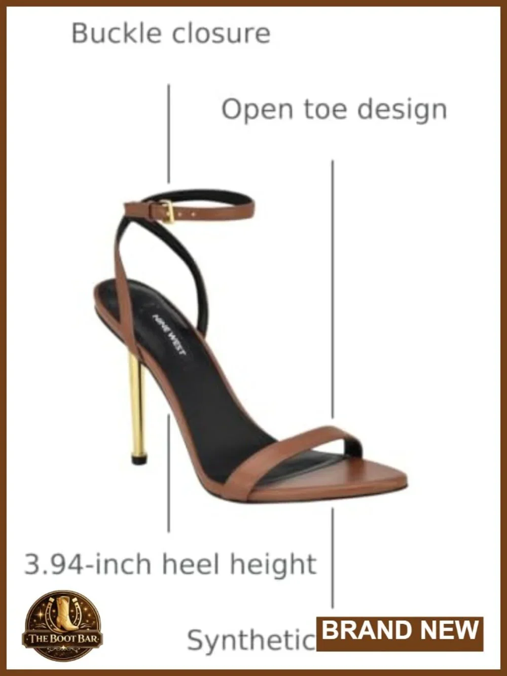 Nine West Reina Heeled Sandals Almond Toe Stiletto Heel Ankle Strap